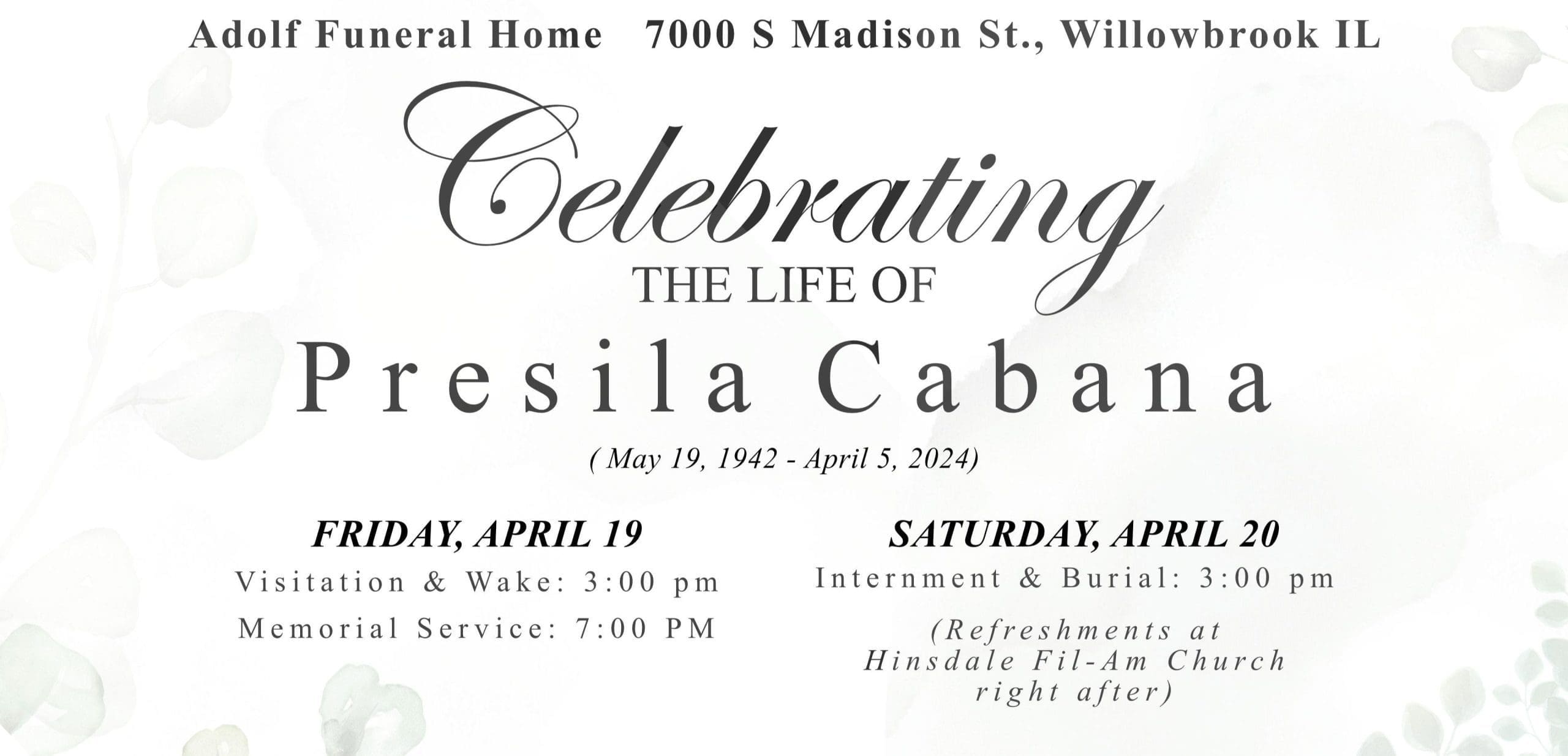 Featured image for “Celebration fo Life: Presila Cabana”